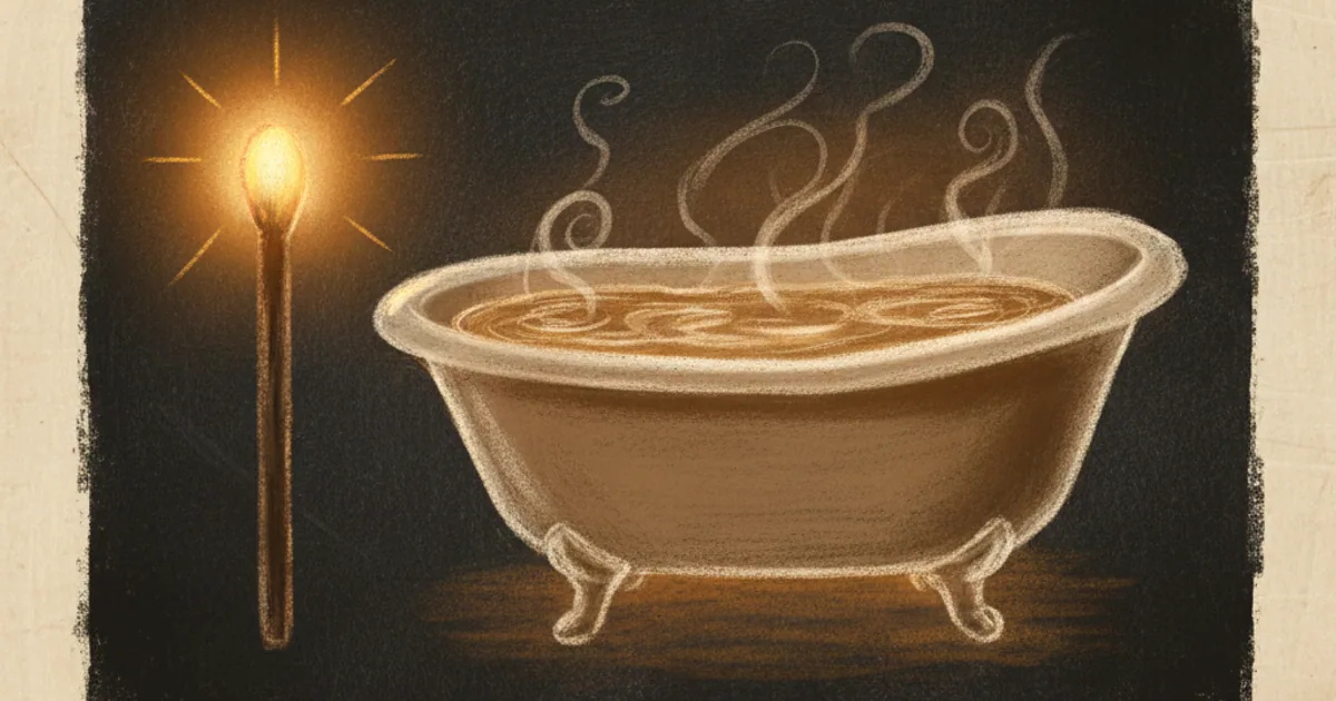 Chalk sketch of a match and a bathtub side by side, comparing heat and temperature