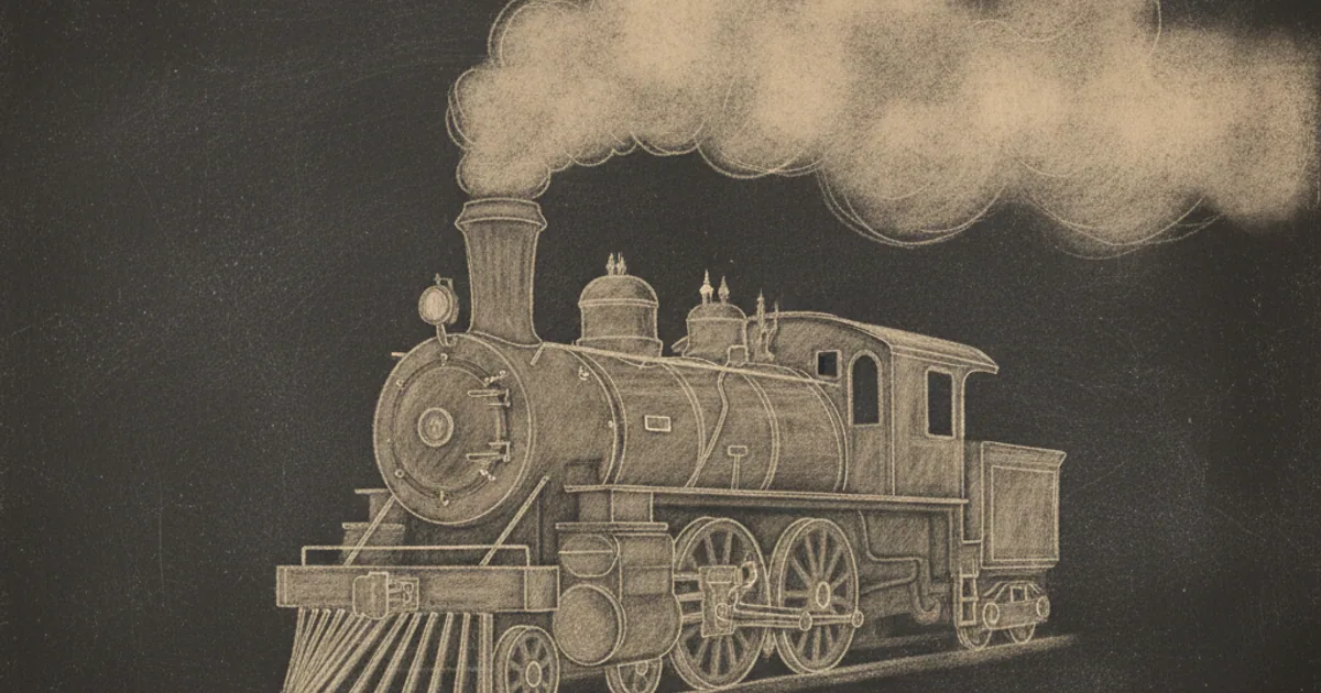 Chalk sketch of a steam engine releasing vapor, illustrating the second law