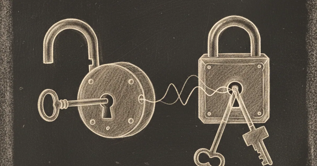 Chalk sketch of two padlocks, one with a single key and one with a matched pair of different keys